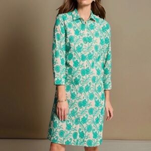 NWT $149 J. Jill 3X French Cream & Aqaumarine Embroider Floral T-Shirt Dress